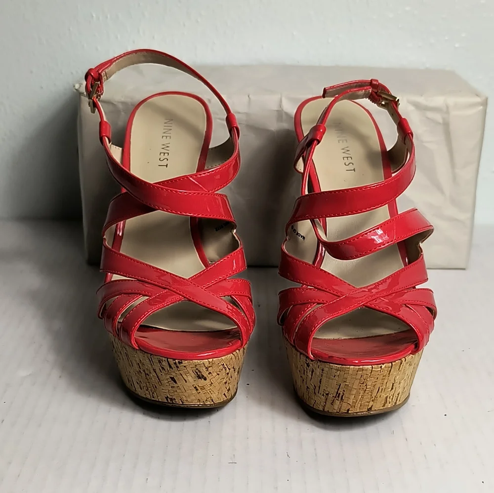 Nine West AG 6M Red Cork Platform Sandals Casual